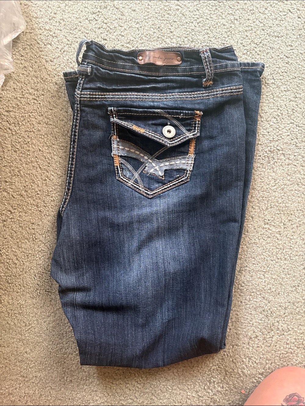 Hydraulic Dark Blue Boot Cut Jeans with Embroidered Back Pocket
